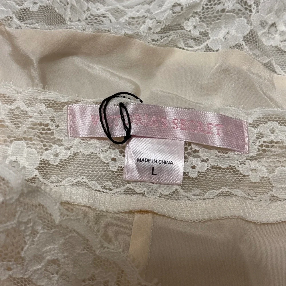 Victoria's Secret Silk Lace Trim Slip Dress Ivory Camisole Nightgown Fairycore L - Picture 7 of 7